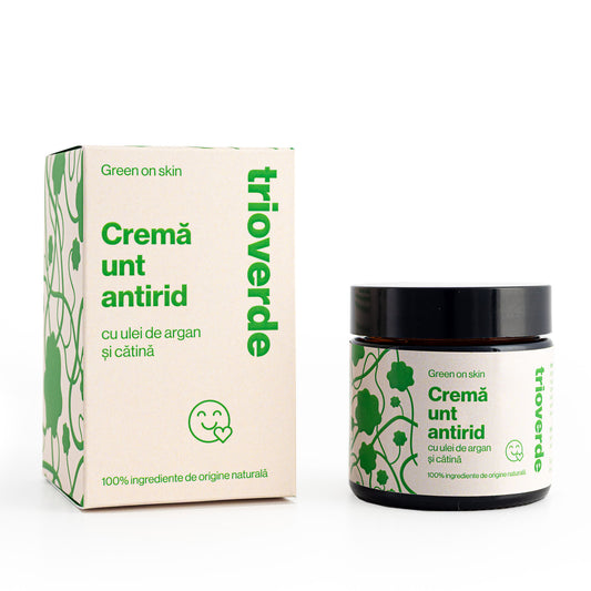 crema unt antirid cu ulei de argan si cătină cutie Trio Verde